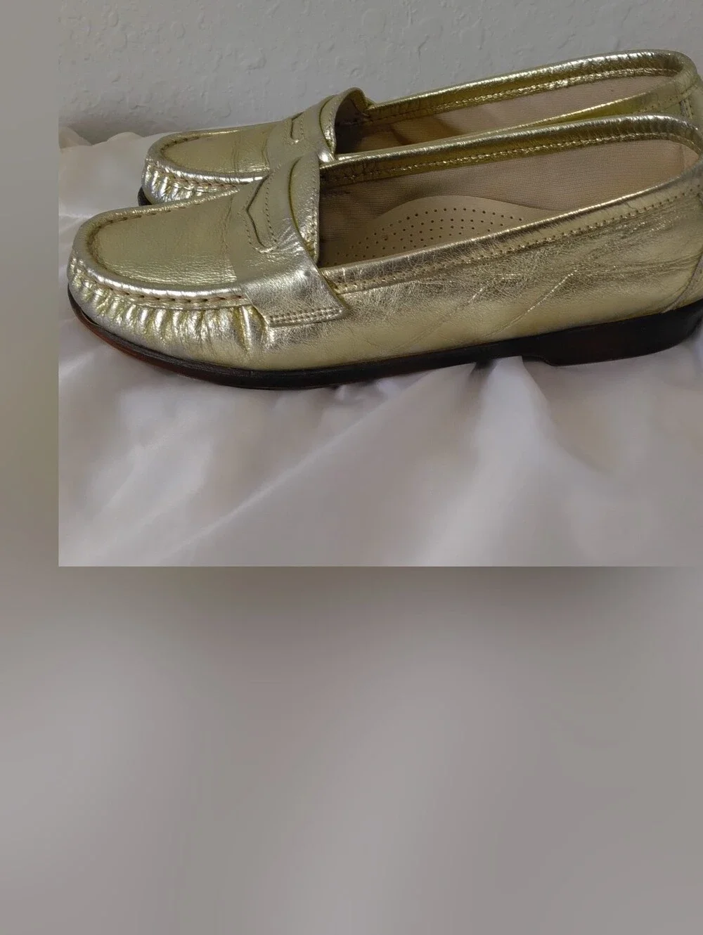 SAS Women's Metallic Gold Perforated Slip-On Flat